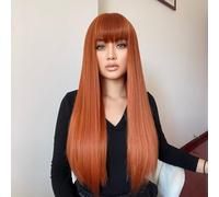 ZYDLMBJL Parrucche di Capelli Umani, Copricapo for Parrucca in Seta ad Alta Temperatura in Fibra Chimica con Capelli Lunghi Lisci Grigi sfumati(Orange)