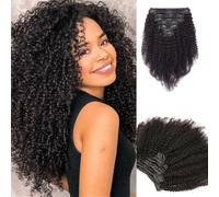 ZYDLMBJL Parrucche di Capelli Umani, Extension for Capelli Afro con Clip, 8 Pezzi/Set(8inch)