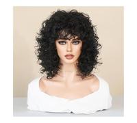 ZYDLMBJL Parrucche di Capelli Umani, Moda Capelli Corti Ricci Piccola Frangia di Capelli Ricci Parrucca Nera Copertura dei Capelli Rosa meccanismo a Rete Parrucca in Fibra Chimica