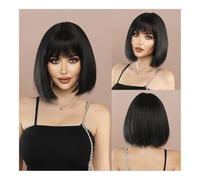 ZYDLMBJL Parrucche di Capelli Umani, Parrucca Bob da Donna con Capelli Lisci Castano Chiaro, Parrucca bionda Lucida con densità 150 con Frangia Piena(Black)