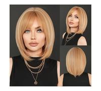 ZYDLMBJL Parrucche di Capelli Umani, Parrucca Bob da Donna con Capelli Lisci Castano Chiaro, Parrucca bionda Lucida con densità 150 con Frangia Piena(Gold)