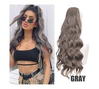 ZYDLMBJL Parrucche di Capelli Umani, Parrucca Coda di Cavallo Capelli Lunghi Ricci Onda Grande Tubo a Pressione Coulisse Volume Coda di Cavallo soffice Parrucca da Donna Treccia(Gray)