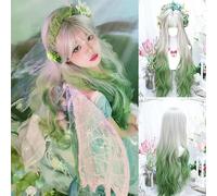 ZYDLMBJL Parrucche di Capelli Umani, Parrucca da Donna con Capelli Ricci Lunghi maculati sfumati, Fibra Chimica, Copertura Completa della Testa, Soffici Capelli Artificiali, Parrucca Completa