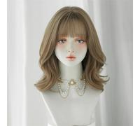 ZYDLMBJL Parrucche di Capelli Umani, Parrucca da Donna Marrone Chiaro for Le Donne Parrucche Corte Ondulate for Feste quotidiane con Frangia soffice
