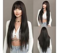 ZYDLMBJL Parrucche di Capelli Umani, Parrucca Lunga Diritta in Frassino for Donna, Uso Quotidiano, Festa, Sfumata, bionda, con Spaccatura Media, Parrucca a densità 150(Black)