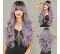 ZYDLMBJL Parrucche di Capelli Umani, Parrucca Marrone Rossa Parrucca for Capelli Lunghi Ricci for Donna Parrucche Sintetiche quotidiane con Parrucca con Frangia(Purple)