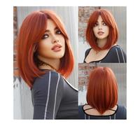 ZYDLMBJL Parrucche di Capelli Umani, Trasformazione da Rosso-Marrone a Biondo: Parrucca Corta e Diritta Resistente al Calore - Perfetta for i momenti delle Feste quotidiane(Red-Brown)