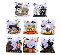 ZYDYRX 200 sacchetti autoadesivi per Halloween, 10 x 10 cm, trasparenti, riutilizzabili, autosigillanti, 8 motivi
