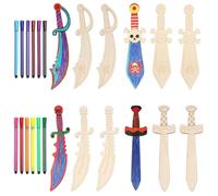 ZYEKIU 12 Pezzi Pirate Sword Craft Kit con 12 Penne Colorate Spade Lunghe in Legno Sciabola Pirata Spada Giocattolo DIY Bambini Pittura Forniture Artigianali Regalo per ragazzo Halloween Carnevale