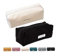 ZYEKIU 2 Pcs Astuccio in Velluto a Coste, Pencil Case con Grande Capacità, Astuccio Scuola con Pratica Chiusura Lampo Generico Astuccios Aesthetic Cose per la Scuola (Bianco+Nero)
