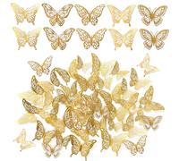 ZYEKIU 3D Farfalle Decorative 60 Pezzi Decorazioni Torta Compleanno Wedding | Adesivi da Parete a Forma di Farfalla Riutilizzabile Rimovibili 5 Stili per Decorazioni da Camera Feste e Festival (Oro)