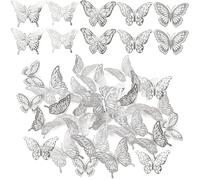 ZYEKIU 3D Farfalle Decorative 60 Pezzi Decorazioni Torta Compleanno Wedding | Adesivi da Parete a Forma di Farfalla Riutilizzabile Rimovibili 5 Stili per Decorazioni da Camera Feste e Festival (Argento)
