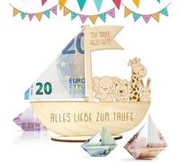 ZYEKIU Regalo in Denaro per Battesimo, Regalo per il Battesimo di Legno, Regalo Neonato Il Legno dell'Arca di Noè, Battesimos Regalo DIY, per Compleanni, Comunioni, Baby Shower, Battesimi（14,5×15 cm）