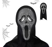 ZYEKIU Spaventoso Volto Fantasma Maschera Scream con Diamanti, Ghostface Mask da Film, Realistico e Terrificante Maschera Fantasma Cranio full Face, per Scena Festa di Halloween Bar Masquerade