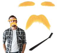 ZYEKIU Yellow Mustache y Eyebrows, Artificial Baffi Finti, Baffi Finti Uomo Playful Prop, Barba Finta con Spazzole, Accessori per Costumi Cosplay Feste Divertenti per Uomini e Donne