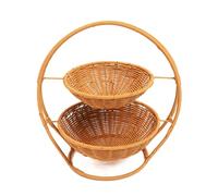 ZYFAB 2-Tier Tessuto Cesto di stoccaggio Imitazione Rattan Frutta e Verdura Cesto Ciotola con Maniglia portafrutta per l'organizzazione e l'arredamento della Cucina casa,A