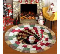 ZYFAB 3D Rotondo Natale Tappeto Tappeto Decorativo con Modello di profondità Divertente Babbo Natale Antiscivolo Tappeto per Vacanza Ingresso Soggiorno vortice Tappeto,D,60 * 60cm