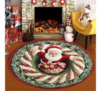 ZYFAB 3D Rotondo Natale Tappeto Tappeto Decorativo con Modello di profondità Divertente Babbo Natale Antiscivolo Tappeto per Vacanza Ingresso Soggiorno vortice Tappeto,B,120 * 120cm