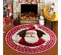 ZYFAB 3D Rotondo Natale Tappeto Tappeto Decorativo con Modello di profondità Divertente Babbo Natale Antiscivolo Tappeto per Vacanza Ingresso Soggiorno vortice Tappeto,F,140 * 140cm