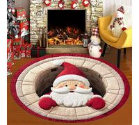 ZYFAB 3D Rotondo Natale Tappeto Tappeto Decorativo con Modello di profondità Divertente Babbo Natale Antiscivolo Tappeto per Vacanza Ingresso Soggiorno vortice Tappeto,A,60 * 60cm