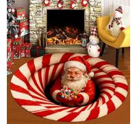 ZYFAB 3D Rotondo Natale Tappeto Tappeto Decorativo con Modello di profondità Divertente Babbo Natale Antiscivolo Tappeto per Vacanza Ingresso Soggiorno vortice Tappeto,E,50 * 50cm