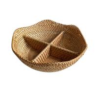 ZYFAB 4-compartimento Cesto di stoccaggio, Diviso Ciotola in Rattan Rotondo sezionale Cesto da servire Vassoio Decorativo Frutta per Snack Noci Caramelle Cracker Verdure,A