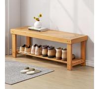 ZYFAB bambù Panca Scarpiera, 3 Ripiani Cassapanca per Ingresso Legno Pouf Organizzatore Portascarpe per Corridoio Camera da Letto Soggiorno,A,50CM