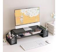 ZYFAB Supporto per Monitor,Metallo Mesh Scrivania Organizzatore con Portapenne 2-Tier Monitor Riser Risparmio di Spazio Supporto Desktop Accessori da scrivania,Nero