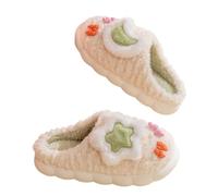 ZYFHYU Pantofole morbide Casual da Donna, da casa, Piatte, con Stelle e Luna, da Cartone Animato, Scarpe Carine, da Bambina, Pantofole Invernali con Plateau, da casa per La Casa(Beige,36-37)