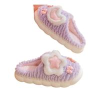 ZYFHYU Pantofole morbide Casual da Donna, da casa, Piatte, con Stelle e Luna, da Cartone Animato, Scarpe Carine, da Bambina, Pantofole Invernali con Plateau, da casa per La Casa(Purple,36-37)