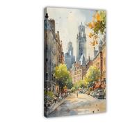 ZYGNBHL Poster artistico su tela con immagine di Boston Skyline, Massachusetts, City Introduction, cornice 30,5 x 45,7 cm