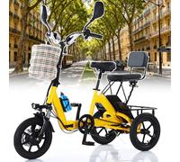 ZYGPH Triciclo Elettrico Pieghevole con 3 modalità, carico 180 kg, autonomia 45 km, LCD, Luce LED, Cestino Posteriore, per spostamenti, Spesa e Passeggiate all'aperto Triciclo Elettrico Giallo