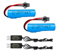 ZYGY 2PCS 3.7V 1200mAh batteria agli ioni di litio SM-2P spina con caricatore USB per doppia faccia RC Stunt Cars camion RC Cars DE68 DE44 DE45 DE58 DE49 DE57 DE70 batteria auto giocattolo
