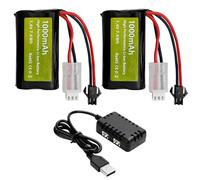 ZYGY 2PCS 7.4V 1000mah 2S batteria agli ioni di litio con spina SM-2P e caricabatterie 2-in-1 per WPL MN D90/91, 99/99s D12 RC Cars, H101 RC Boats e Anstoy Gel Ball Blasters