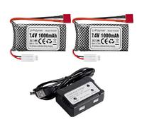 ZYGY 2PCS 7.4V 1000mAh T-plug batteria al litio con caricatore 2 in 1 per 18858 18859 18859A 18859E HM163 HM164 35-DJ03 35-DJ04 SN-DJ02 16889 16889A 168900 2845. 2846 Q901 Q902 Q903 RC Auto UAV