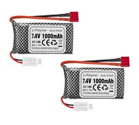 ZYGY 2Pezzi 7.4V 1000mAh T-type Plug Batteria al litio per 18858 18859 18859A 18859E HM163 HM164 35-DJ03 35-DJ04 SN-DJ02 16889 16889A 16890 2845 2846 Q901 Q902 Q903 RC Drone per Auto