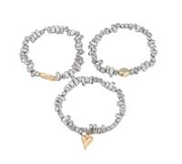 ZYHARUKO Set di 3 pezzi elastico elastico da donna con perline dorate impilabili design irregolare in lega d'argento palla artigianale progettato asimmetrico set, One Size, come descritto