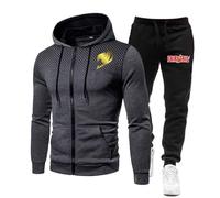 ZYHJZ Tuta con cerniera completa, felpa con cappuccio, set per FAIRY TAIL, tuta da uomo, giacca con cappuccio, pantaloni della tuta, top e pantaloni, tute con tasche,Grey-L