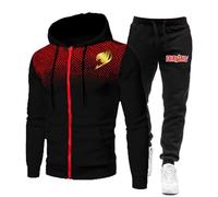 ZYHJZ Tuta con cerniera completa, felpa con cappuccio, set per FAIRY TAIL, tuta da uomo, giacca con cappuccio, pantaloni della tuta, top e pantaloni, tute con tasche,Black-3XL