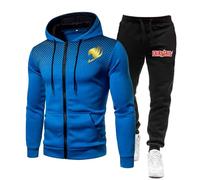 ZYHJZ Tuta con cerniera completa, felpa con cappuccio, set per FAIRY TAIL, tuta da uomo, giacca con cappuccio, pantaloni della tuta, top e pantaloni, tute con tasche,Blue-M