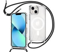 ZYIMOU Cover per iPhone 13 Mini Custodia con Cordino Compatibile con MagSafe, Custodia Trasparente Magnetica con Laccio Catena Potettiva Antiurto Case, Catena Nero