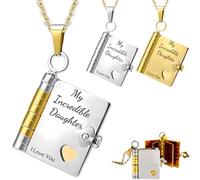 zyinoant Collana a libro con scritta "For Daughter-My Incredible Daughters", con 6 pagine di informazioni incise, personalizzabile, 0.72in × 0.71in, Metallo, Nessuna pietra preziosa