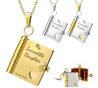 zyinoant Collana a libro con scritta "For Daughter-My Incredible Daughters", con 6 pagine di informazioni incise, personalizzabile, 0.72in × 0.71in, Metallo, Nessuna pietra preziosa