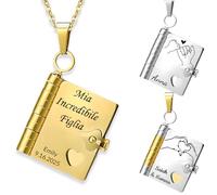 zyinoant Collana con Libro Personalizzata per Figlia Collana con Nome di Mia Incredibile Figlia Ciondolo a Forma di Libro Apribile a Più Strati con 6 Pagine di Informazioni Incise (1 Pezzi)