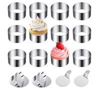 Zyiphor 12 Pezzi Coppapasta Tondi Acciaio Inox 8cm con Coperchio e Base Coppa Pasta Tondo Anello per Torte per Dessert Pasticceria Glassa Biscotti Panini Torte Mousse