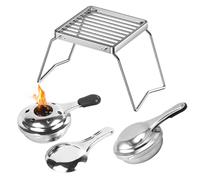 Zyiphor 2 Pezzi Bruciatore Fonduta Alcolico Stufa Ad Alcool in Acciaio Inox Mini Fornello Ad Alcool con 1 Griglia Portatile da Campeggio Grill Pieghevole per Picnic all'aperto in Viaggio con Barbecue