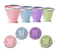 Zyiphor 4 Pezzi Bicchiere Pieghevole da Viaggio Tazza Pieghevole in Silicone Bicchieri Richiudibili da Viaggio, Bicchiere Portatile Richiudibile per Picnic, Campeggio, Escursioni (270ml)