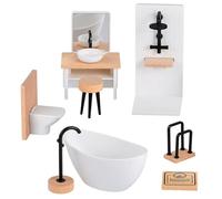 Zyiphor Set di 8 Pezzi Mobili Bagno Casa Delle Bambole Scala 1/12 Miniature per Bambini Gioco di Finzione Casa delle Bambole Set Mobili con Vasca Lavabo Toilette Rubinetto Accessori Miniatura