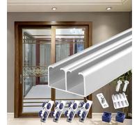 ZYJIX Kit per porta scorrevole, kit di ferramenta a doppia guida bypass per porta scorrevole, in alluminio, resistente, per porta scorrevole da 76,2 cm, 121,9 cm, 152,4 cm, 182,9 cm, 243,8 cm, marrone