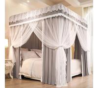 ZYJIX Letto A Baldacchino A 4 Angoli per Letto per Ragazze Camera da Letto per Adulti Camere per Bambini; Tenda con Zanzariera per Letto Matrimoniale/Letto Mat(Size:Doppio,Color:Grigio Solido)